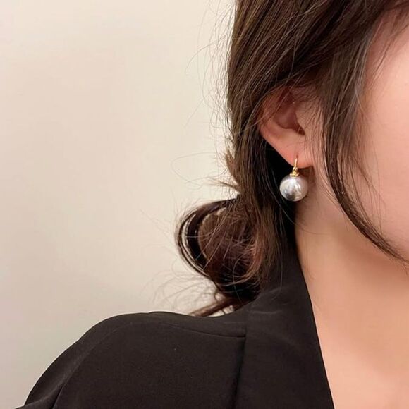 Sterling Silver Shell Pearl Drop Earrings Dangle Mother of Pearl Earring Sz 12mm - Picture 2 of 6